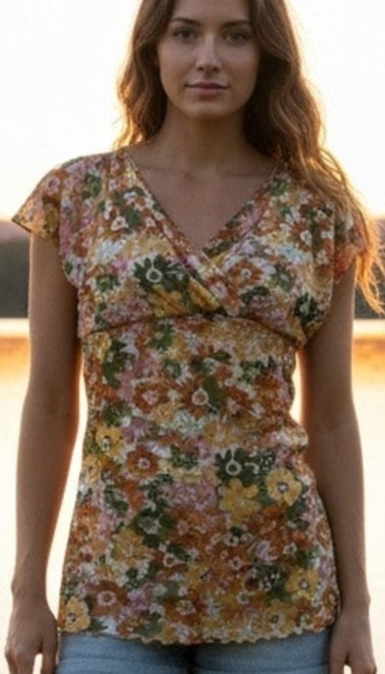 J.H. Collectibles Y2K/Hippie/Boho Floral Nylon Mesh Top